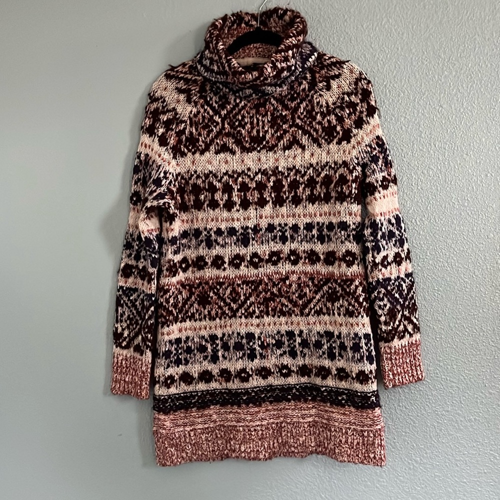 Free People Knit Cowl Neck Fair Isle Sweater Dress